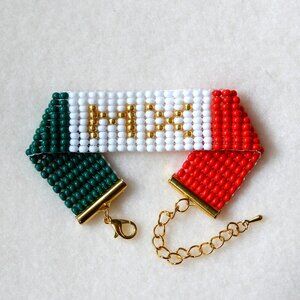 Mexico Mexican flag bead bracelet, adjustable length, handmade